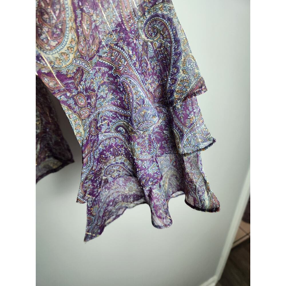 BOG Collective Band of Gypsies sheer ruffle sleeve shirt sz L Paisley metallic - Picture 3 of 9